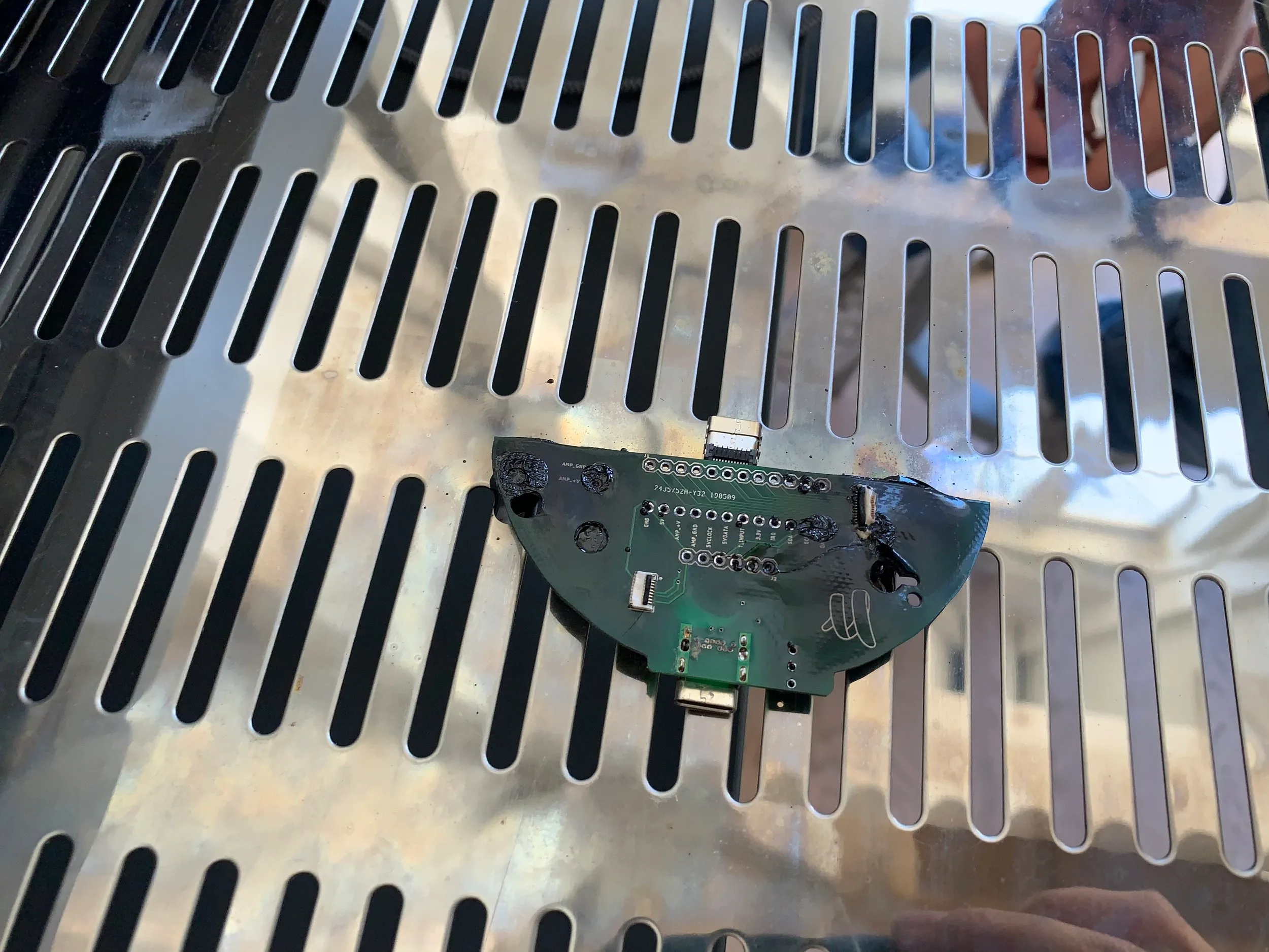  Sometimes when I’m baking my PCB’s I forget to set a timer, resulting in slightly overcooked traces :)  